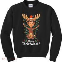 Merry Christmoose Christmas Moose Xmas Tree Lights Gifts  Kids Sweatshirt thumb 0
