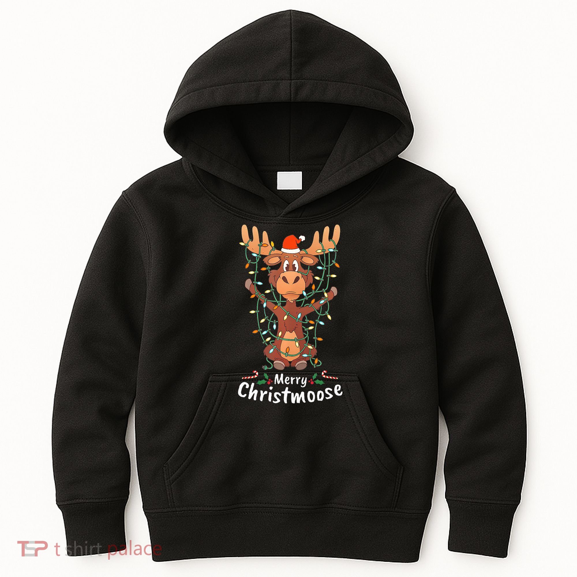Merry Christmoose Christmas Moose Xmas Tree Lights Gifts  Kids Hoodie