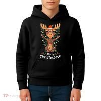 Merry Christmoose Christmas Moose Xmas Tree Lights Gifts  Kids Hoodie thumb 4