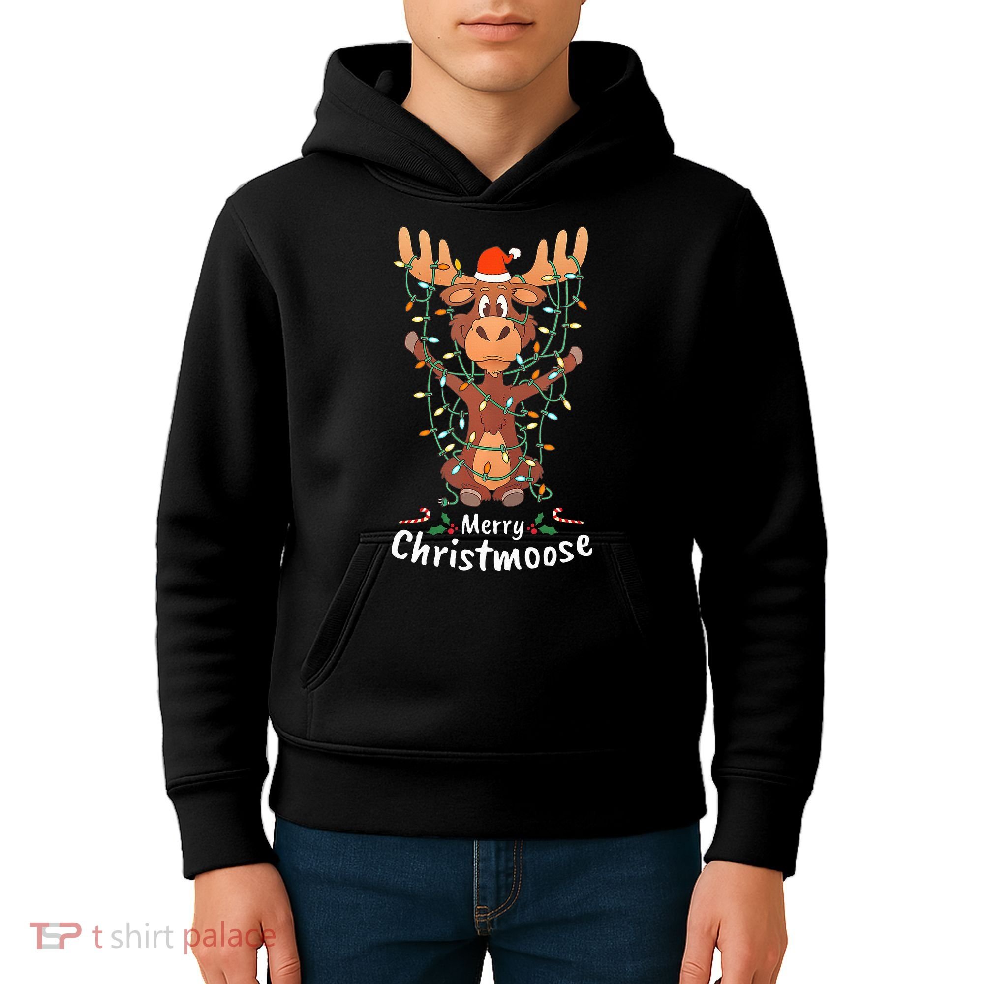 Merry Christmoose Christmas Moose Xmas Tree Lights Gifts  Kids Hoodie