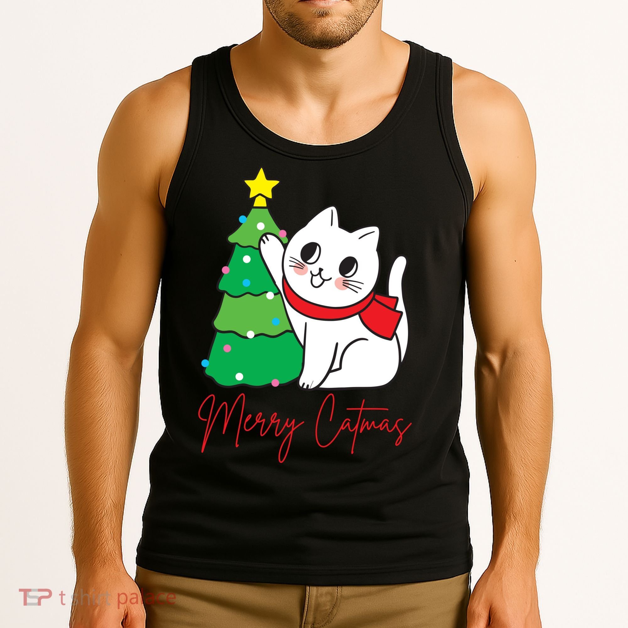 Merry Catmas Cute Christmas Cat Lover Tank Top
