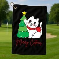 Merry Catmas Cute Christmas Cat Lover Golf Towel thumb 1