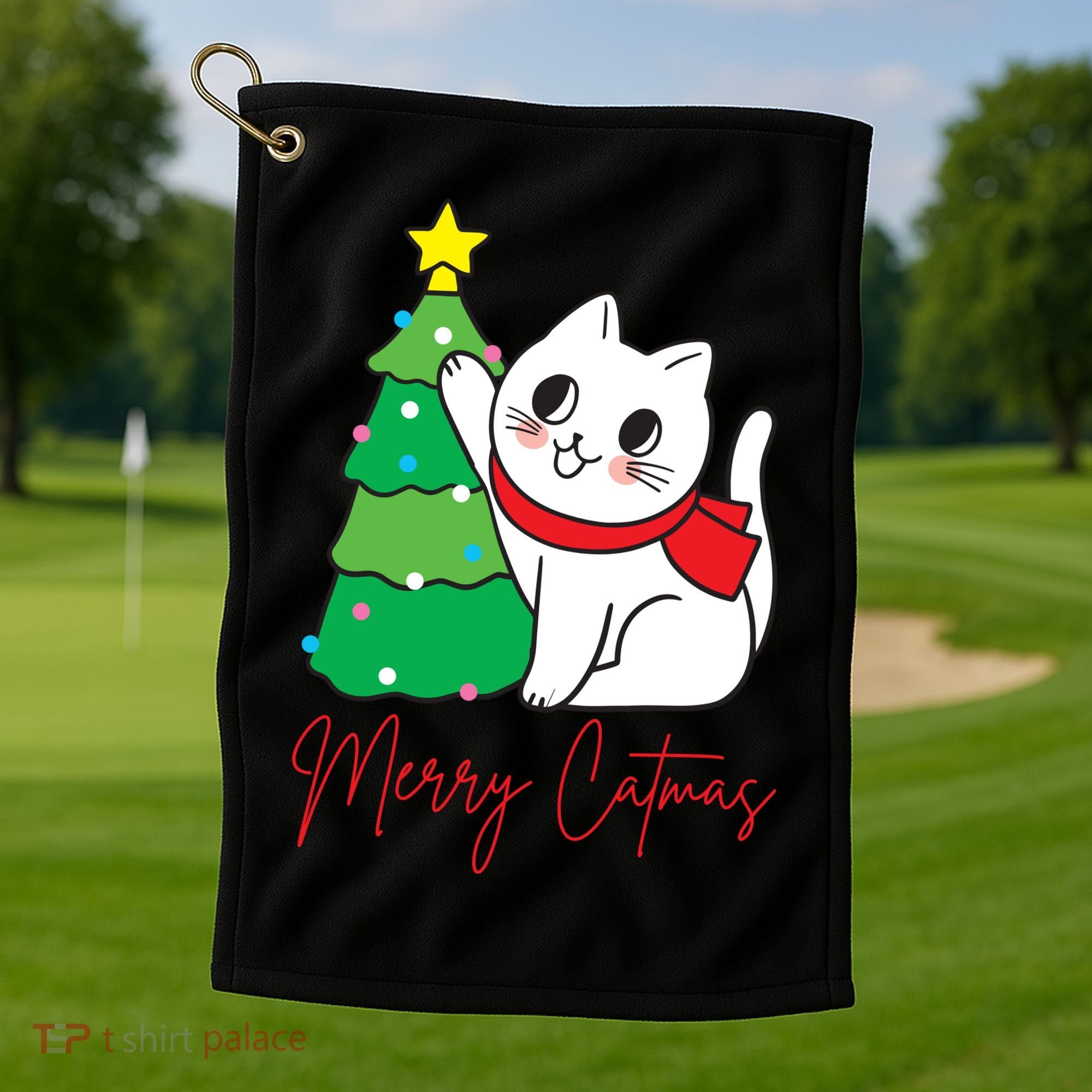 Merry Catmas Cute Christmas Cat Lover Golf Towel