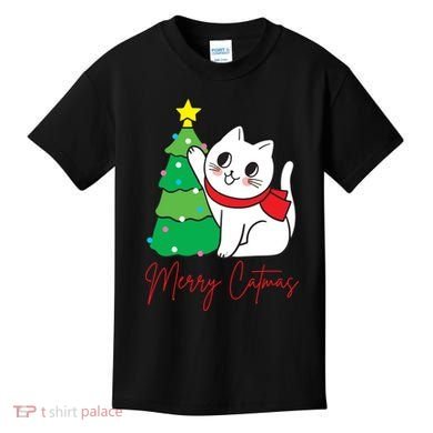 Merry Catmas Cute Christmas Cat Lover Kids T-Shirt