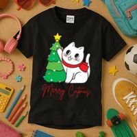 Merry Catmas Cute Christmas Cat Lover Kids T-Shirt thumb 3