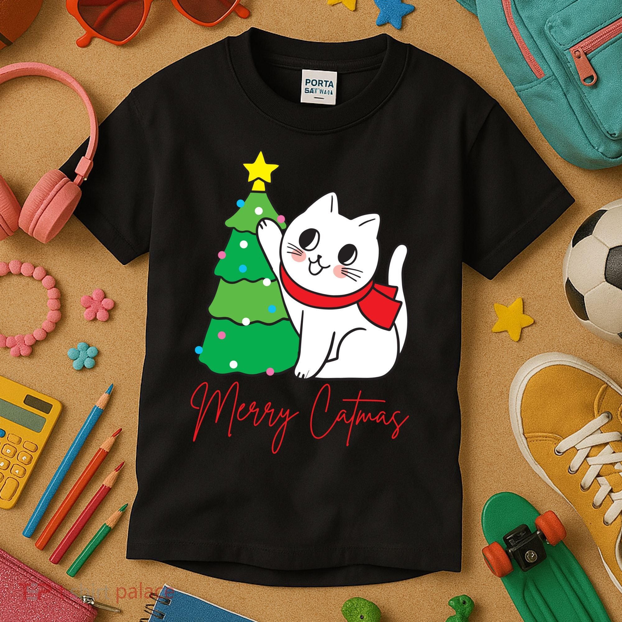 Merry Catmas Cute Christmas Cat Lover Kids T-Shirt