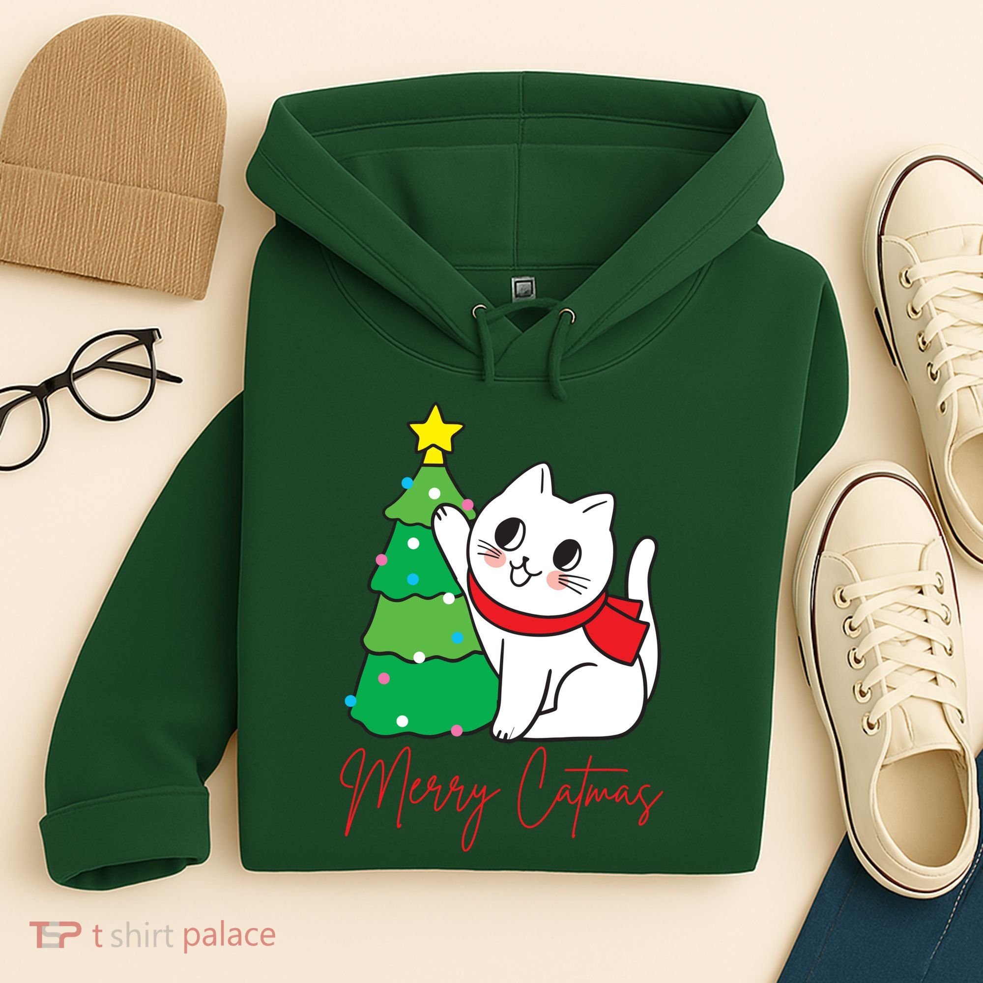 Merry Catmas Cute Christmas Cat Lover Hoodie