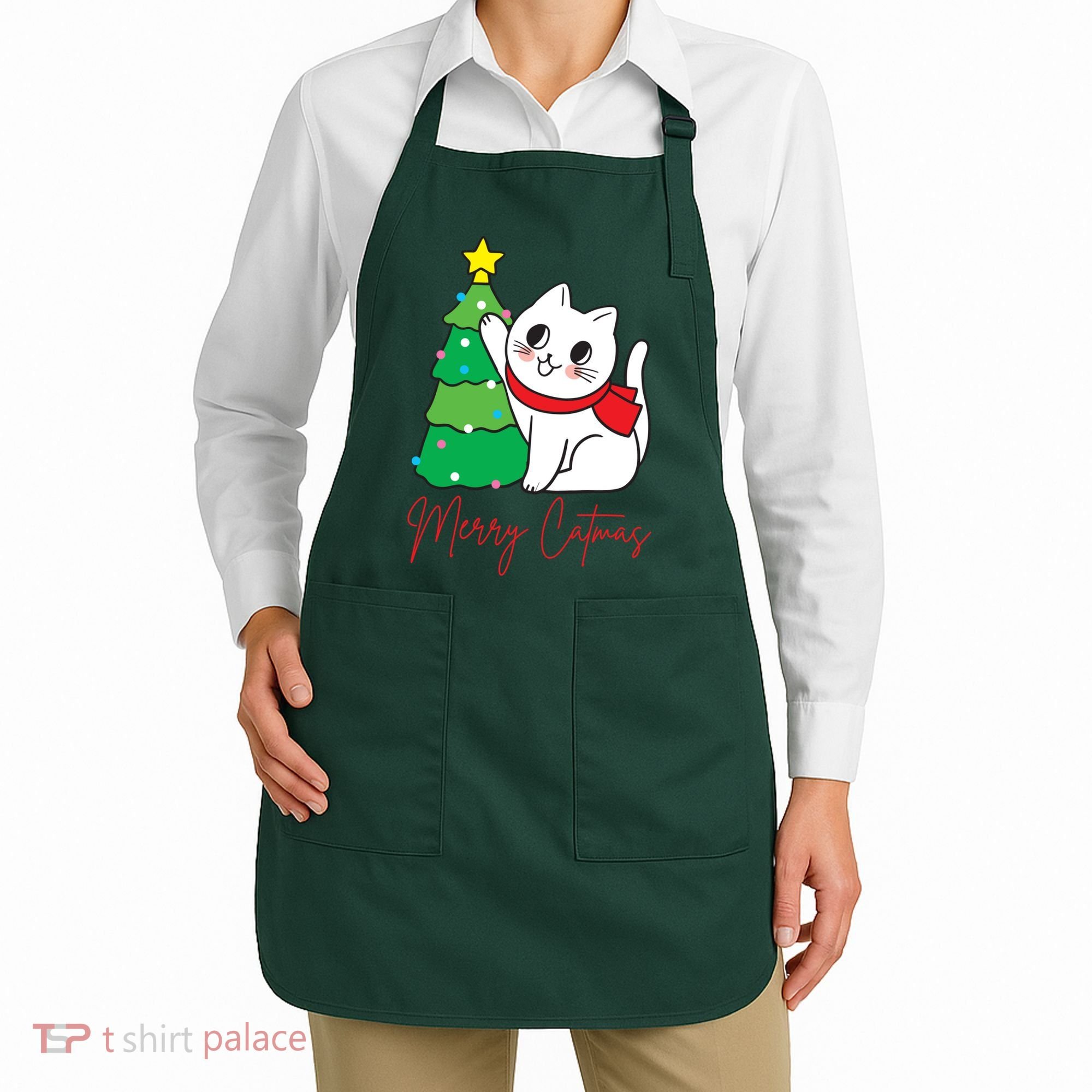 Merry Catmas Cute Christmas Cat Lover Apron