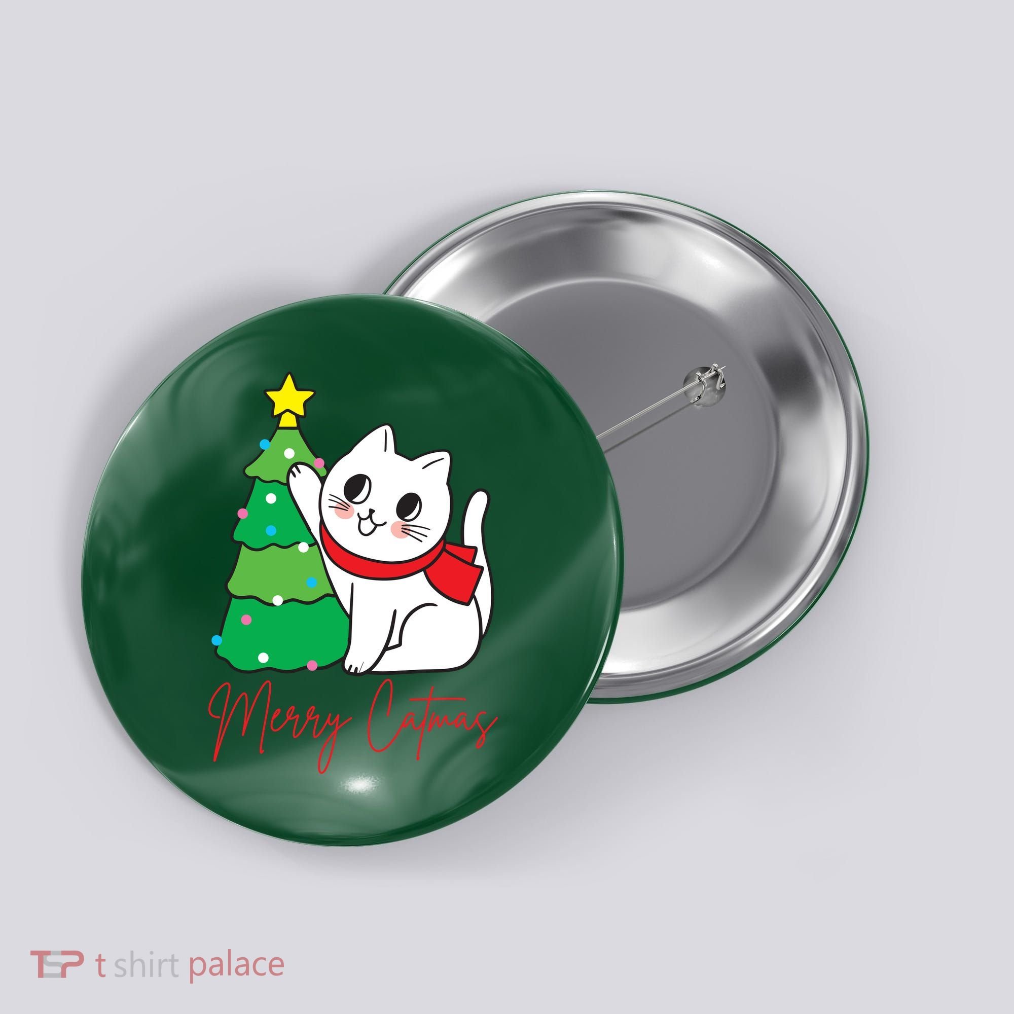 Merry Catmas Cute Christmas Cat Lover Button