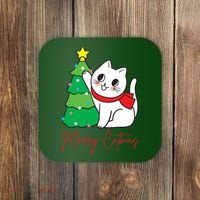 Merry Catmas Cute Christmas Cat Lover Coaster thumb 0