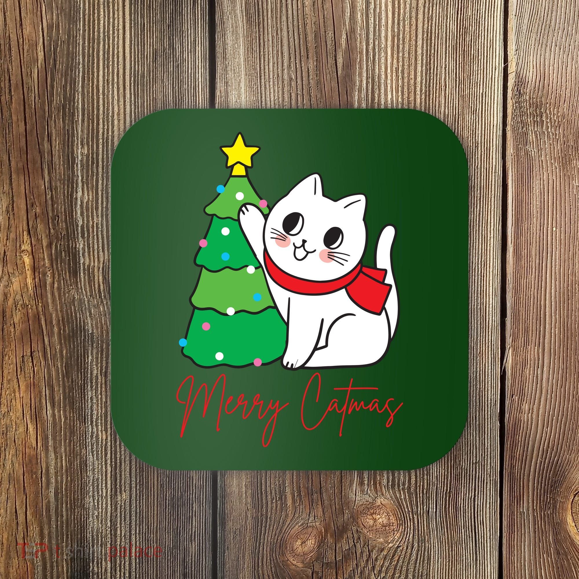 Merry Catmas Cute Christmas Cat Lover Coaster