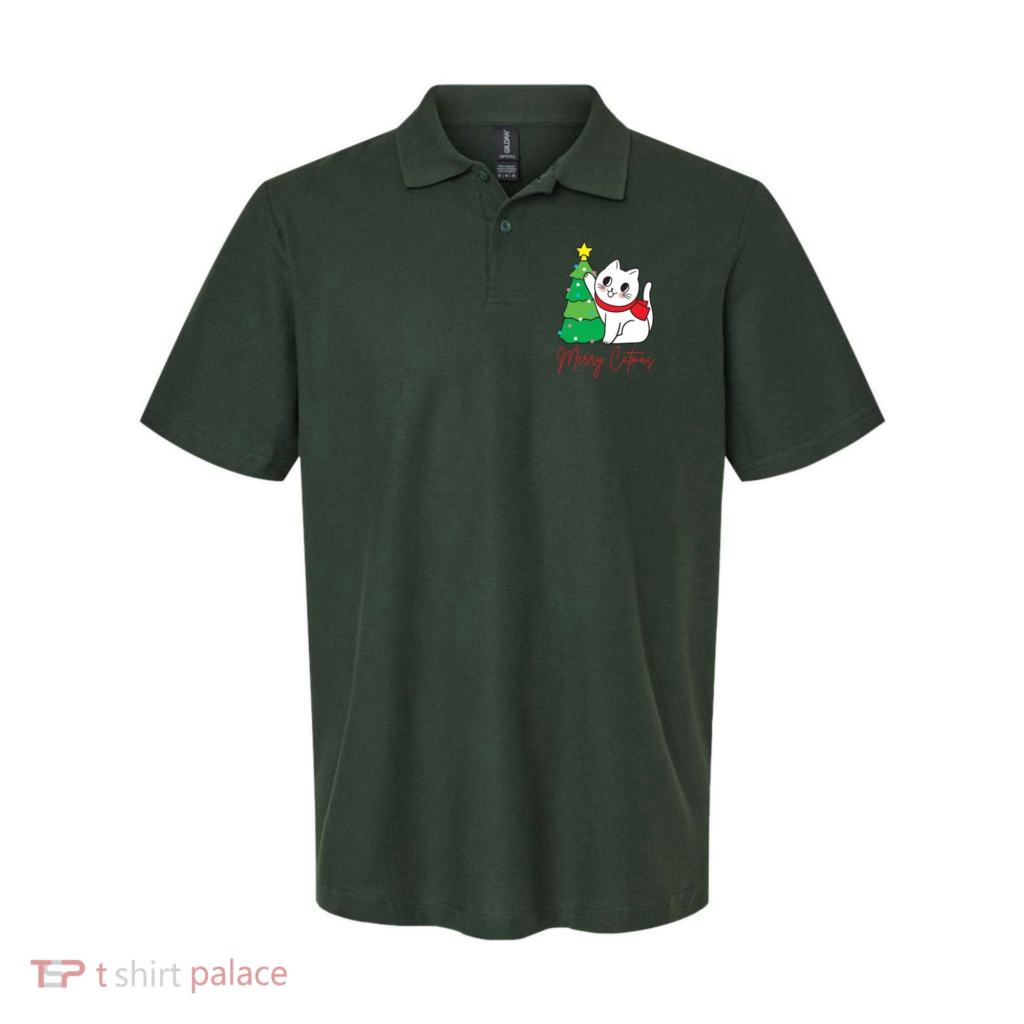 Merry Catmas Cute Christmas Cat Lover Polo