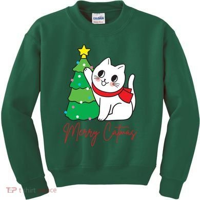 Merry Catmas Cute Christmas Cat Lover Kids Sweatshirt