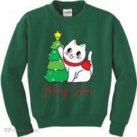 Merry Catmas Cute Christmas Cat Lover Kids Sweatshirt thumb 0