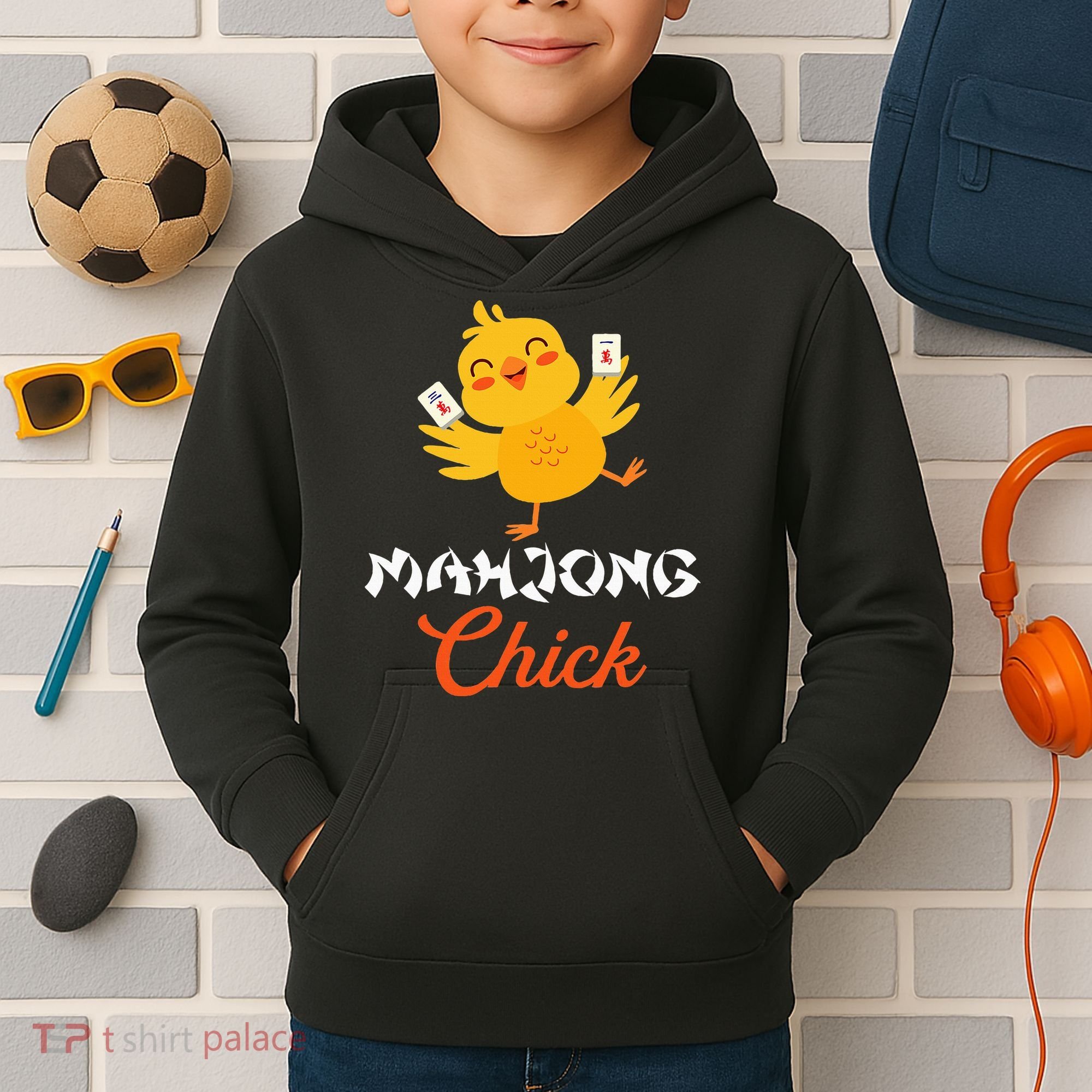 Mahjong Chick Chinese Board Game Mah Jongg Player Kids Hoodie