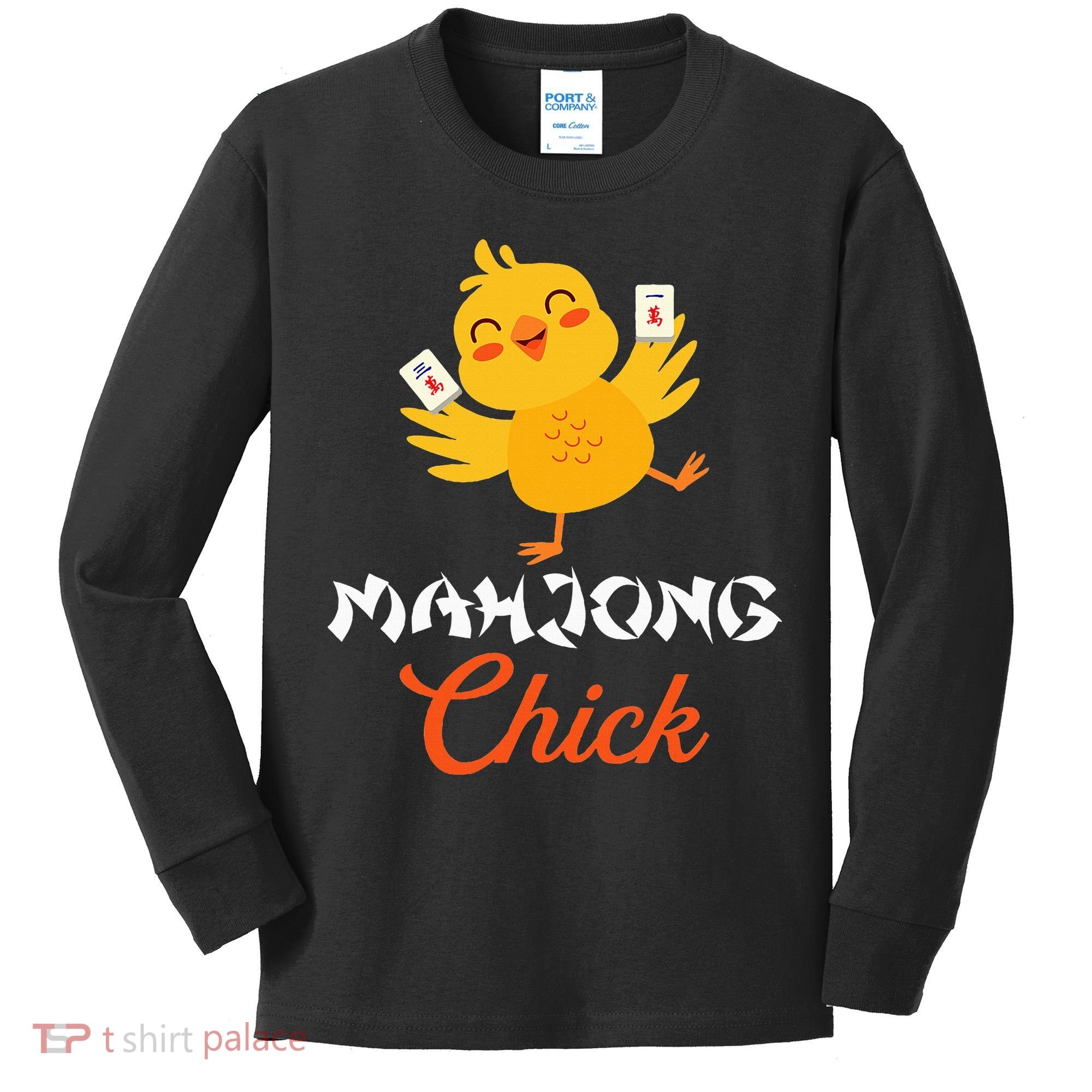 Mahjong Chick Chinese Board Game Mah Jongg Player Kids Long Sleeve Shirt