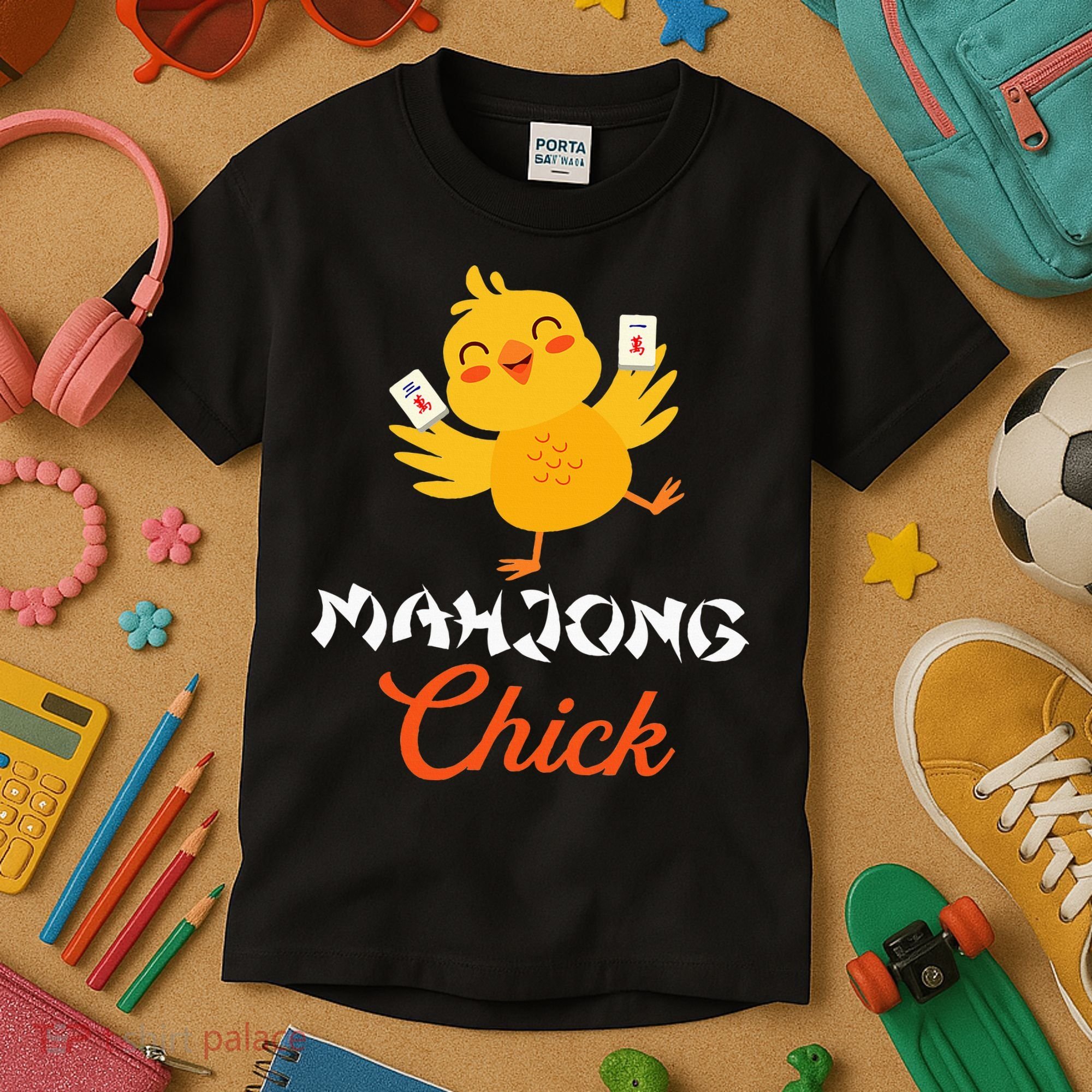 Mahjong Chick Chinese Board Game Mah Jongg Player Kids T-Shirt