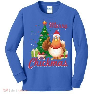 Merry Chickmas Chicken Christmas Funny Gift Xmas Gift Meaningful Gift Kids Long Sleeve Shirt