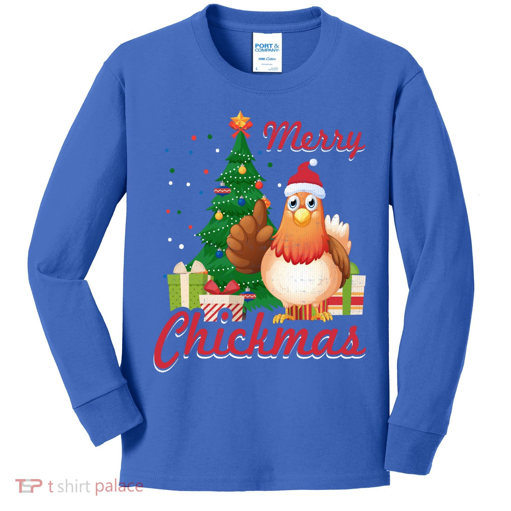 Merry Chickmas Chicken Christmas Funny Gift Xmas Gift Meaningful Gift Kids Long Sleeve Shirt