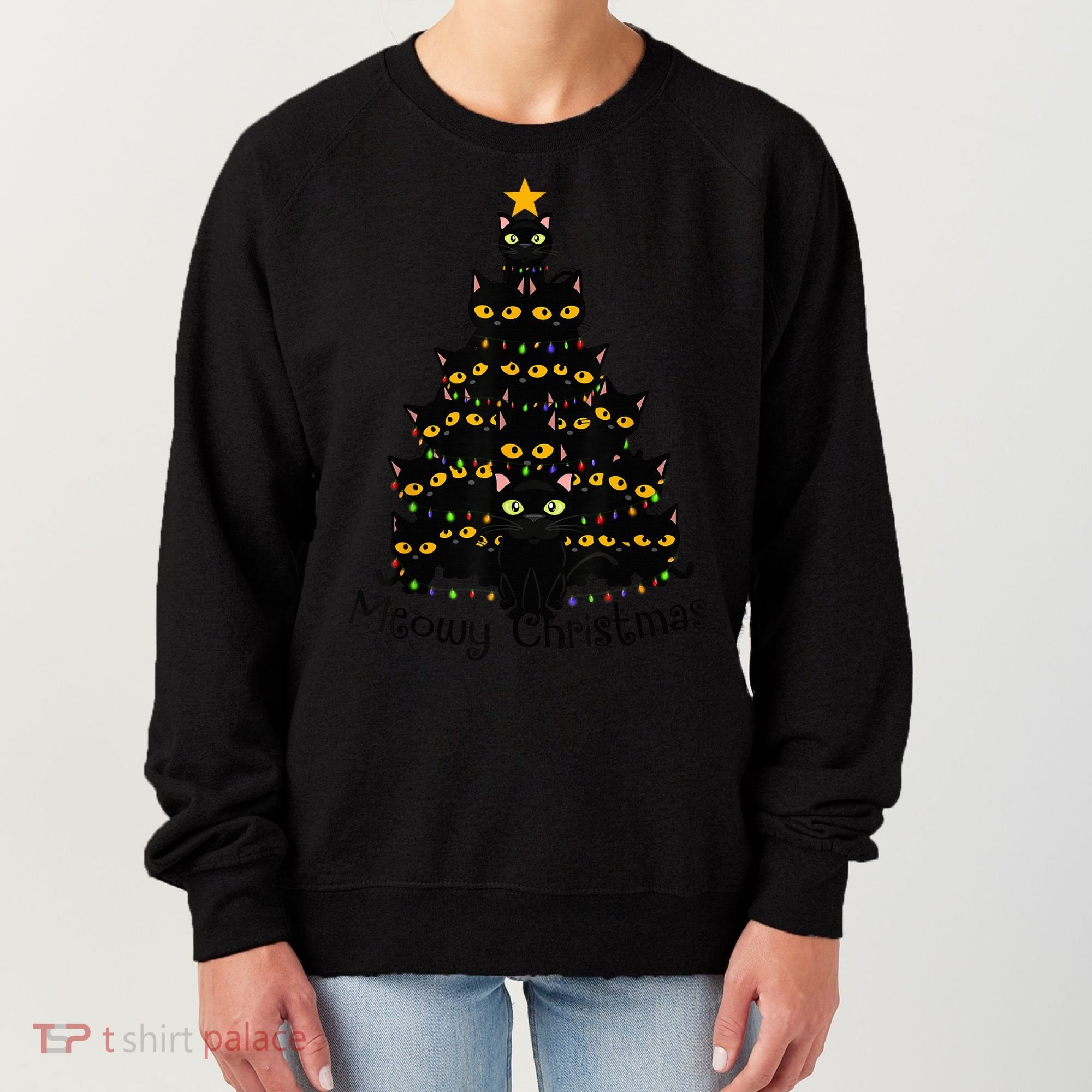 Meowy Cat Christmas Tree Shirt  Wo Tee Plus Size Women's Sweatshirt