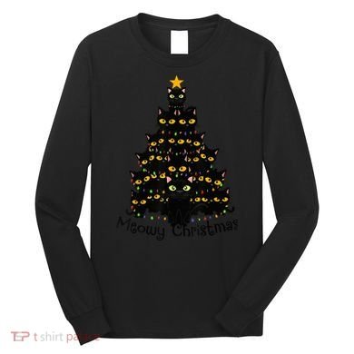 Meowy Cat Christmas Tree Shirt  Wo Tee Plus Size Long Sleeve Shirt