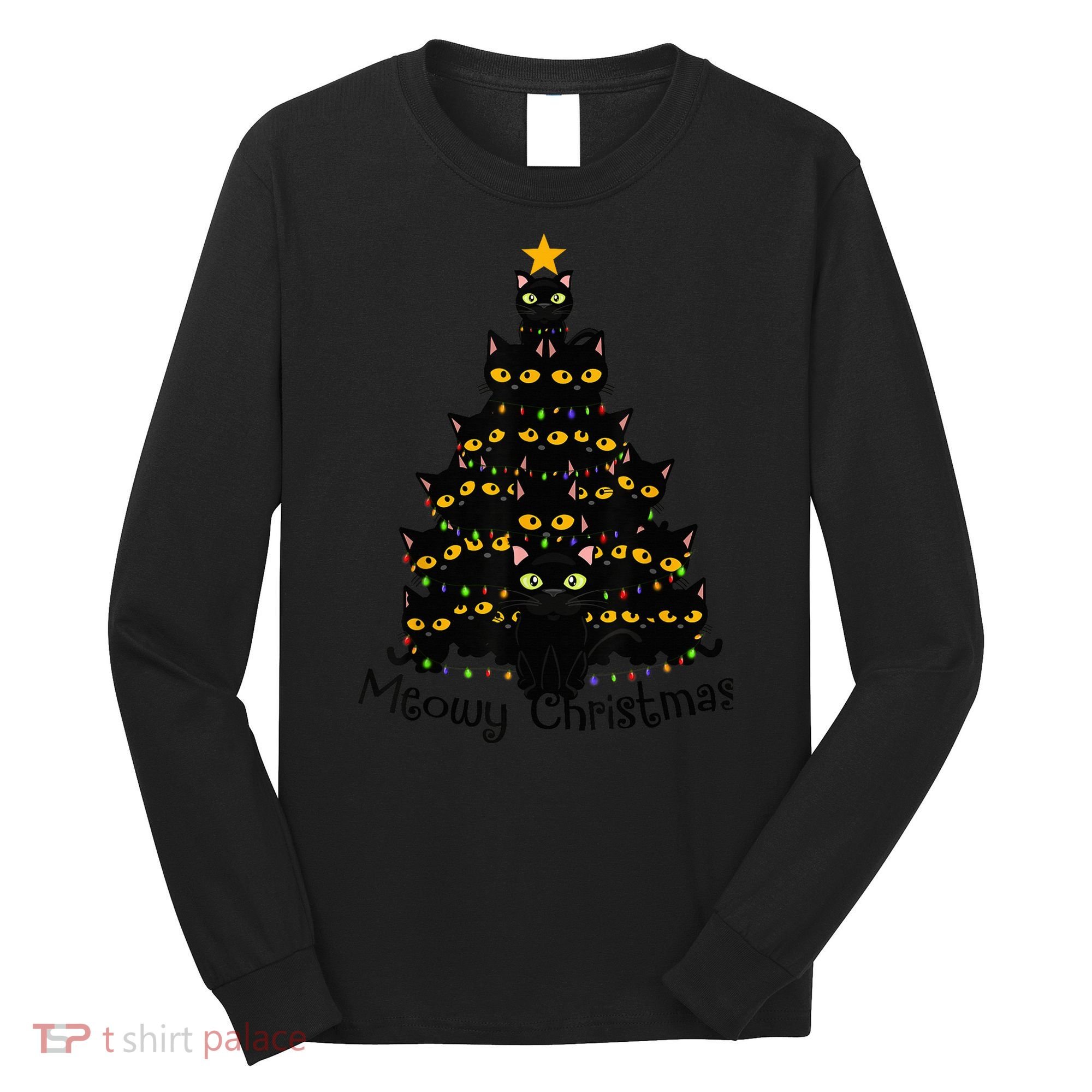 Meowy Cat Christmas Tree Shirt  Wo Tee Plus Size Long Sleeve Shirt