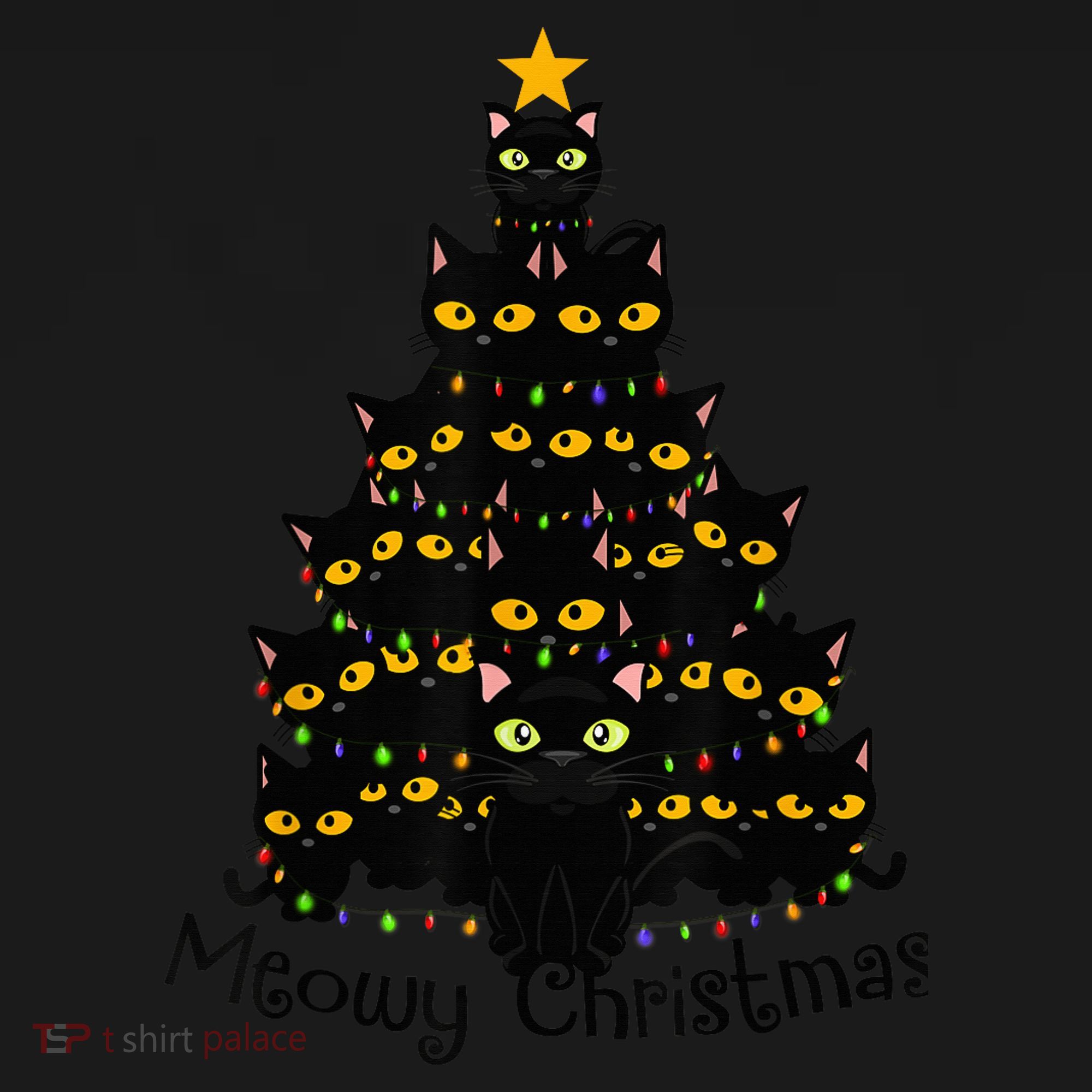 Meowy Cat Christmas Tree Shirt  Wo Tee Plus Size Long Sleeve Shirt