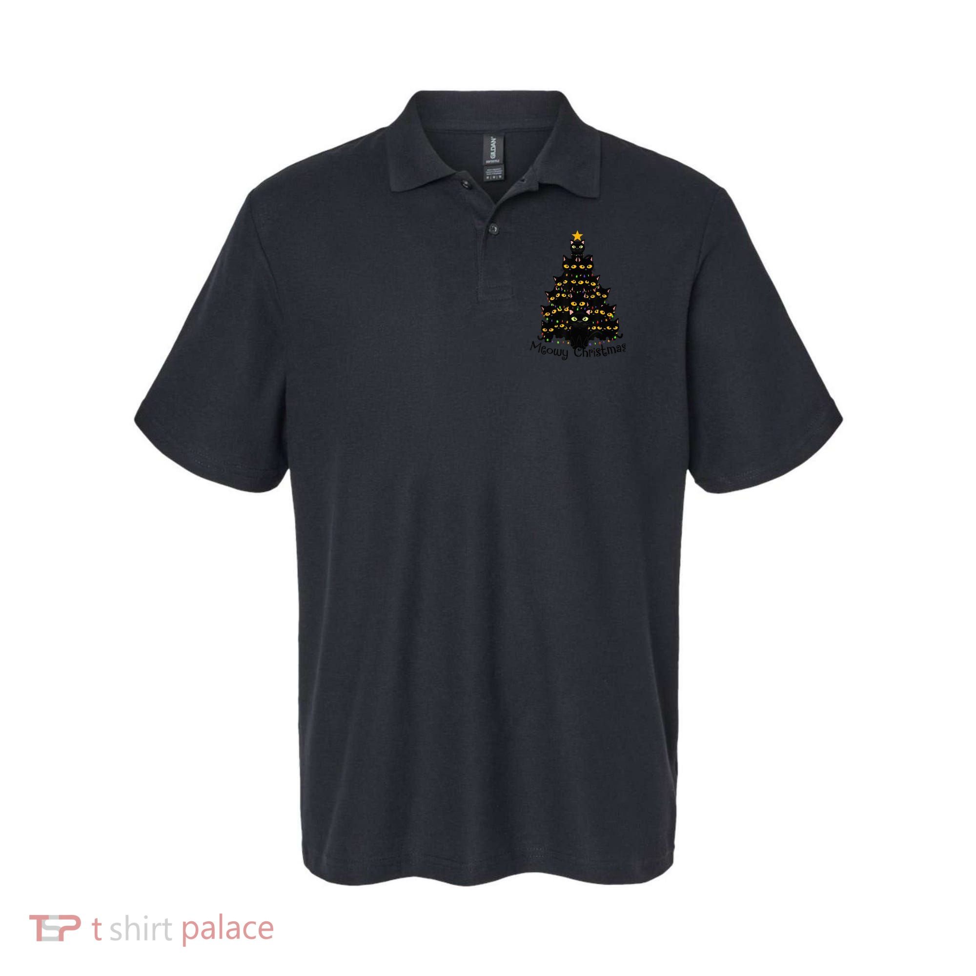 Meowy Cat Christmas Tree Shirt  Wo Tee Plus Size Polo