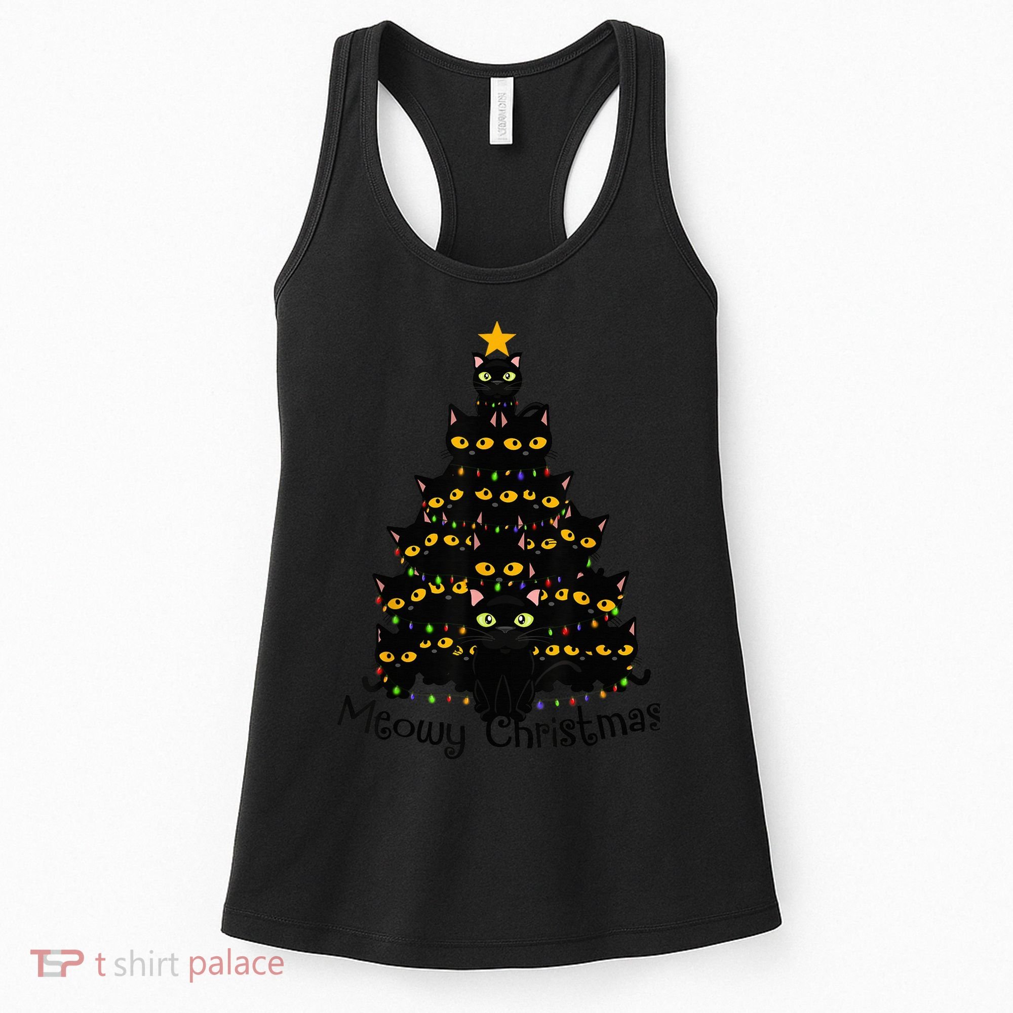 Meowy Cat Christmas Tree Shirt  Wo Tee Plus Size Women's Tank Top