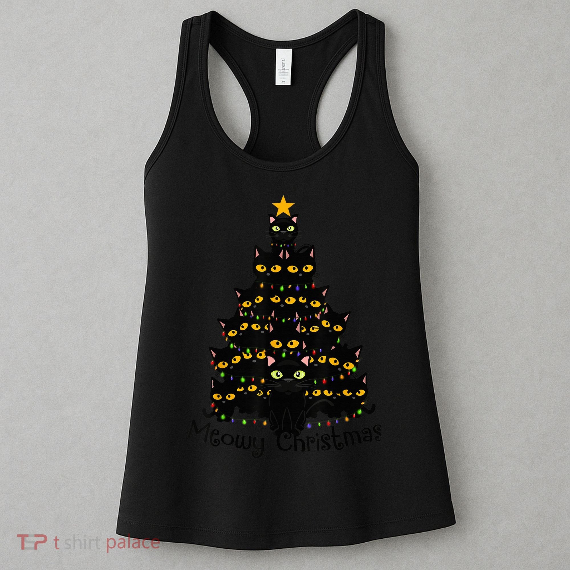 Meowy Cat Christmas Tree Shirt  Wo Tee Plus Size Women's Tank Top