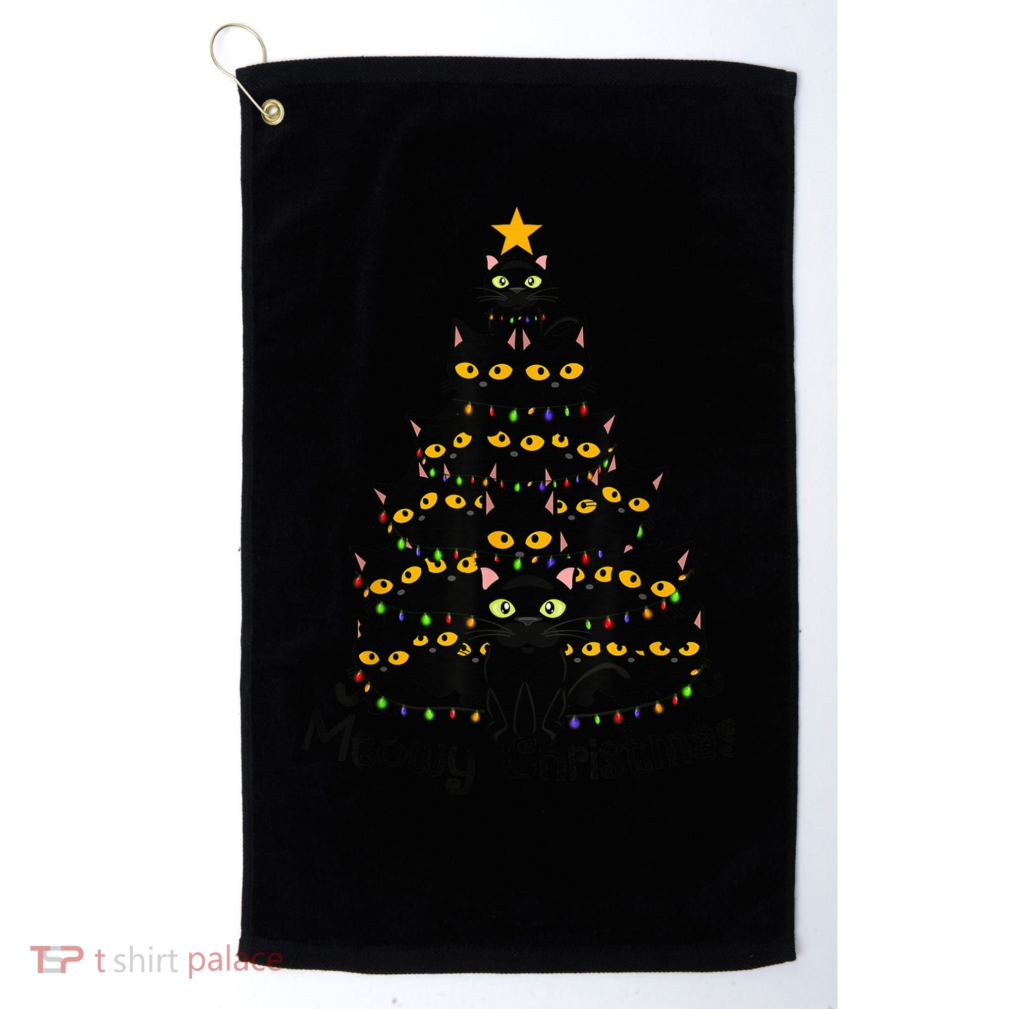 Meowy Cat Christmas Tree Shirt  Wo Tee Plus Size Golf Towel