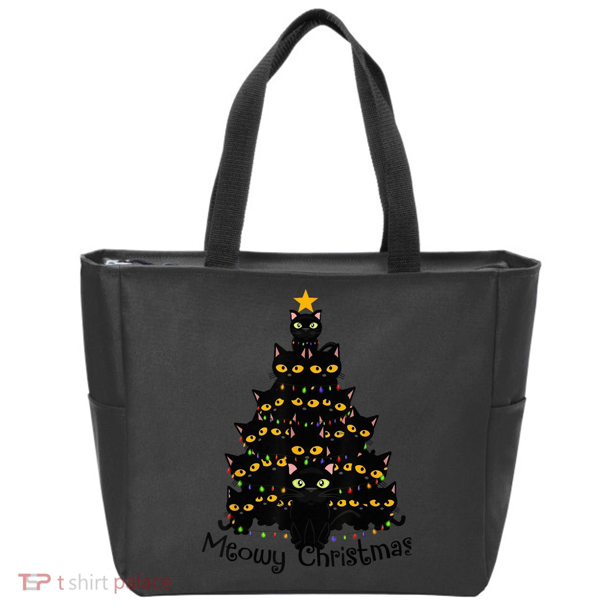 Meowy Cat Christmas Tree Shirt  Wo Tee Plus Size Tote Bag
