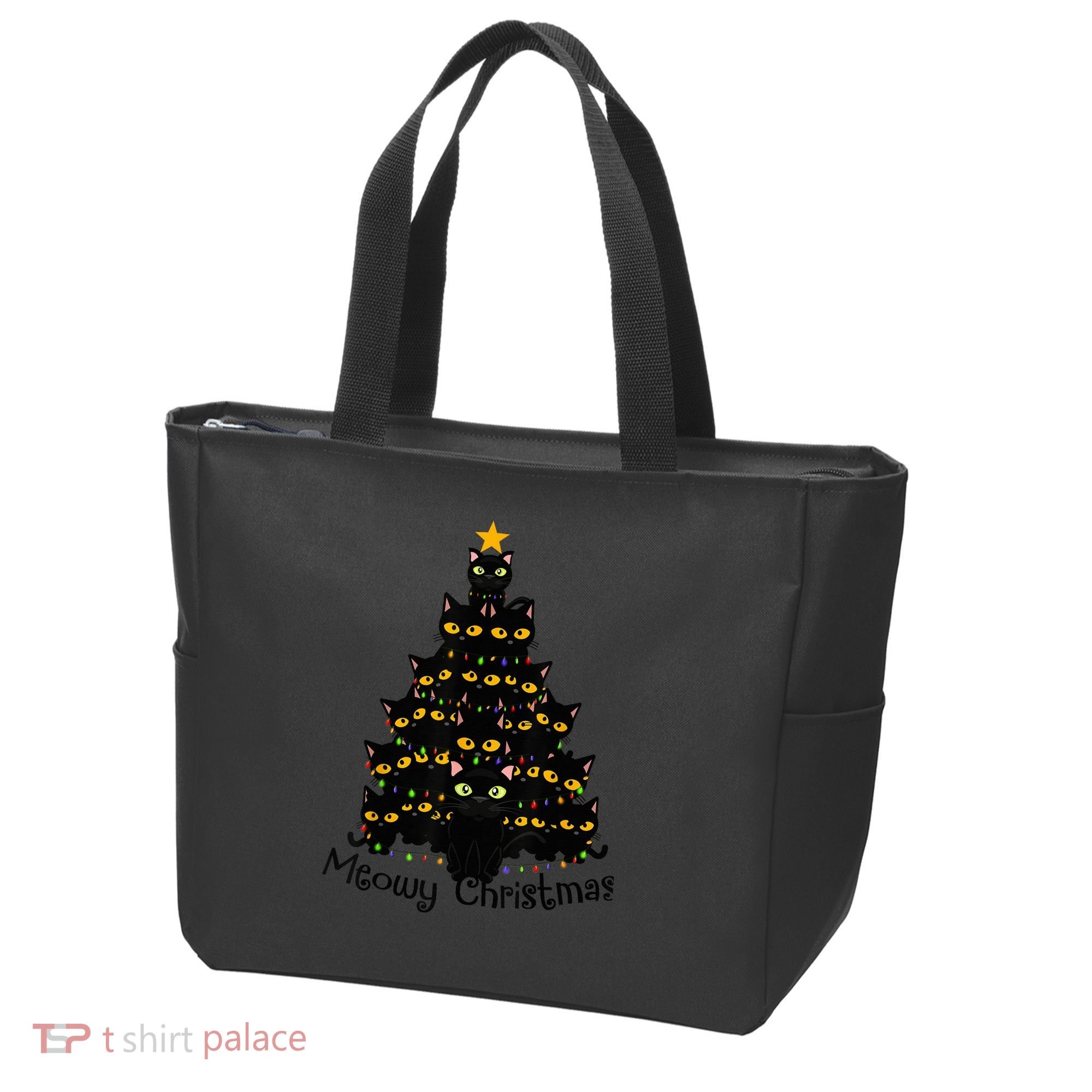 Meowy Cat Christmas Tree Shirt  Wo Tee Plus Size Tote Bag