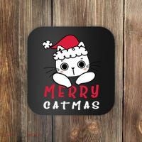 Merry Catrmas Cute Christmas Santa Kitty Xmas Coaster thumb 0