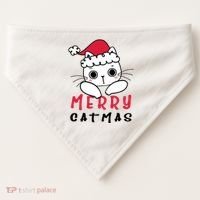 Merry Catrmas Cute Christmas Santa Kitty Xmas USA-Made Doggie Bandana thumb 0