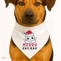 Merry Catrmas Cute Christmas Santa Kitty Xmas USA-Made Doggie Bandana thumb 1