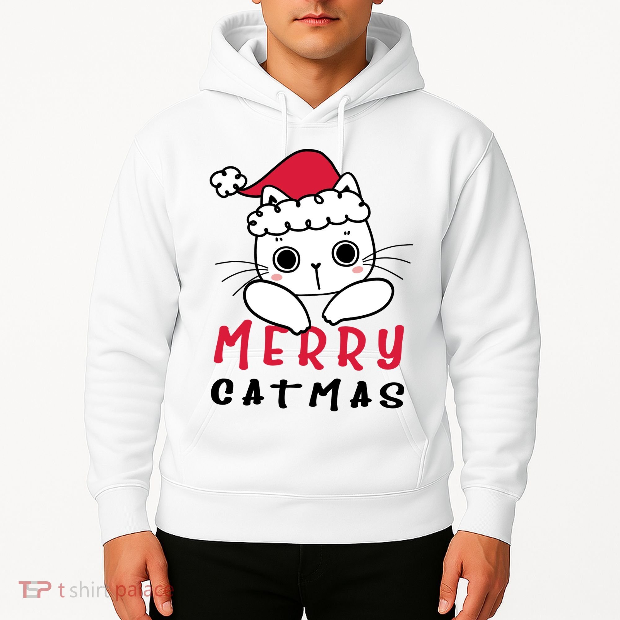 Merry Catrmas Cute Christmas Santa Kitty Xmas Hoodie
