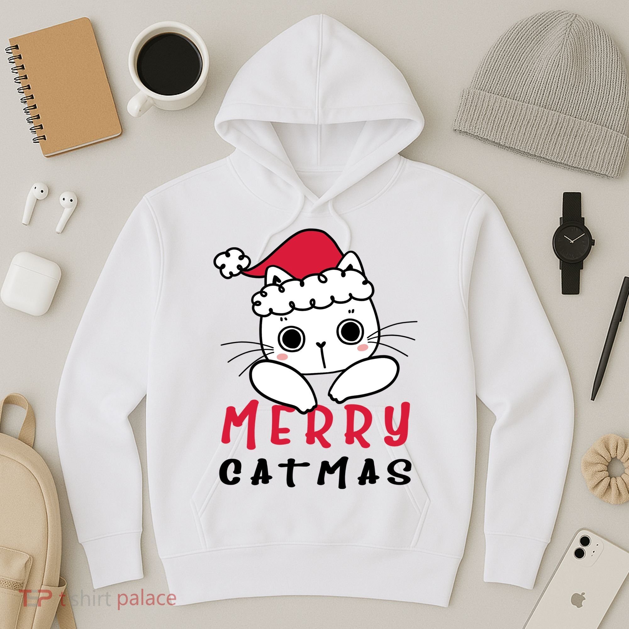 Merry Catrmas Cute Christmas Santa Kitty Xmas Hoodie