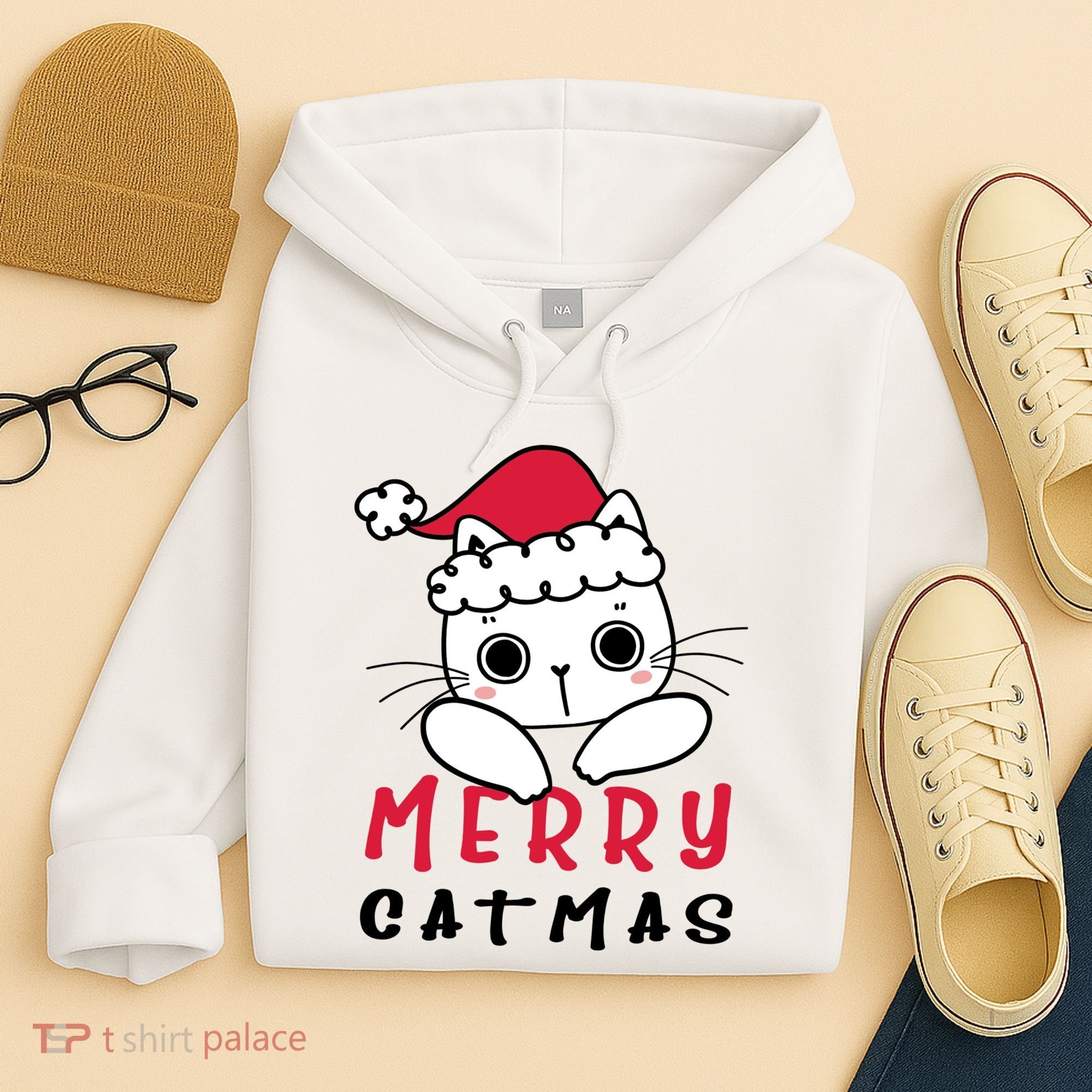 Merry Catrmas Cute Christmas Santa Kitty Xmas Hoodie