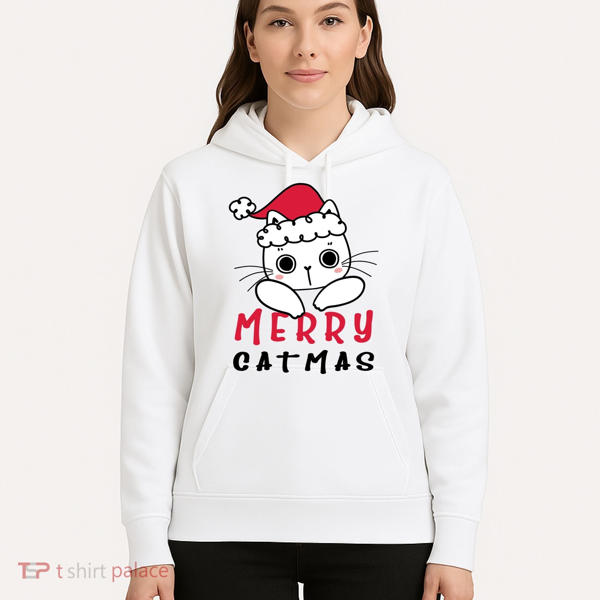 Merry Catrmas Cute Christmas Santa Kitty Xmas Hoodie