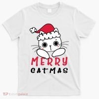 Merry Catrmas Cute Christmas Santa Kitty Xmas T-Shirt thumb 0