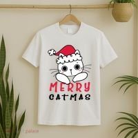Merry Catrmas Cute Christmas Santa Kitty Xmas T-Shirt thumb 2