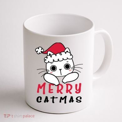 Merry Catrmas Cute Christmas Santa Kitty Xmas Coffee Mug back