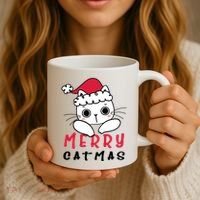 Merry Catrmas Cute Christmas Santa Kitty Xmas Coffee Mug thumb 3