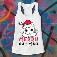Merry Catrmas Cute Christmas Santa Kitty Xmas Women's Tank Top thumb 3