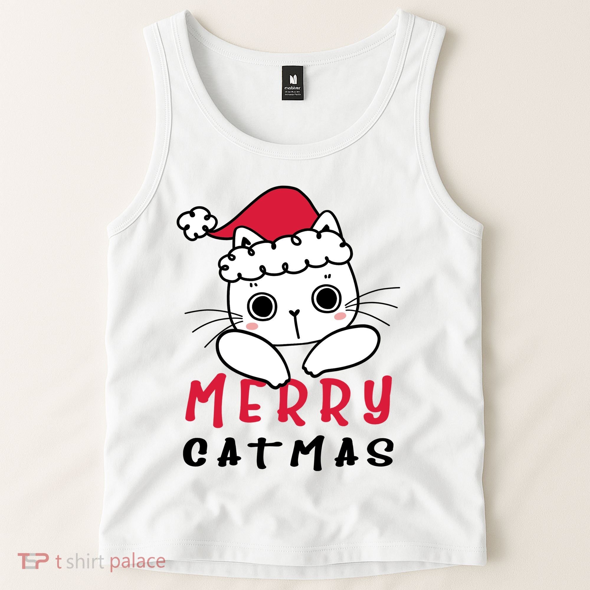 Merry Catrmas Cute Christmas Santa Kitty Xmas Tank Top