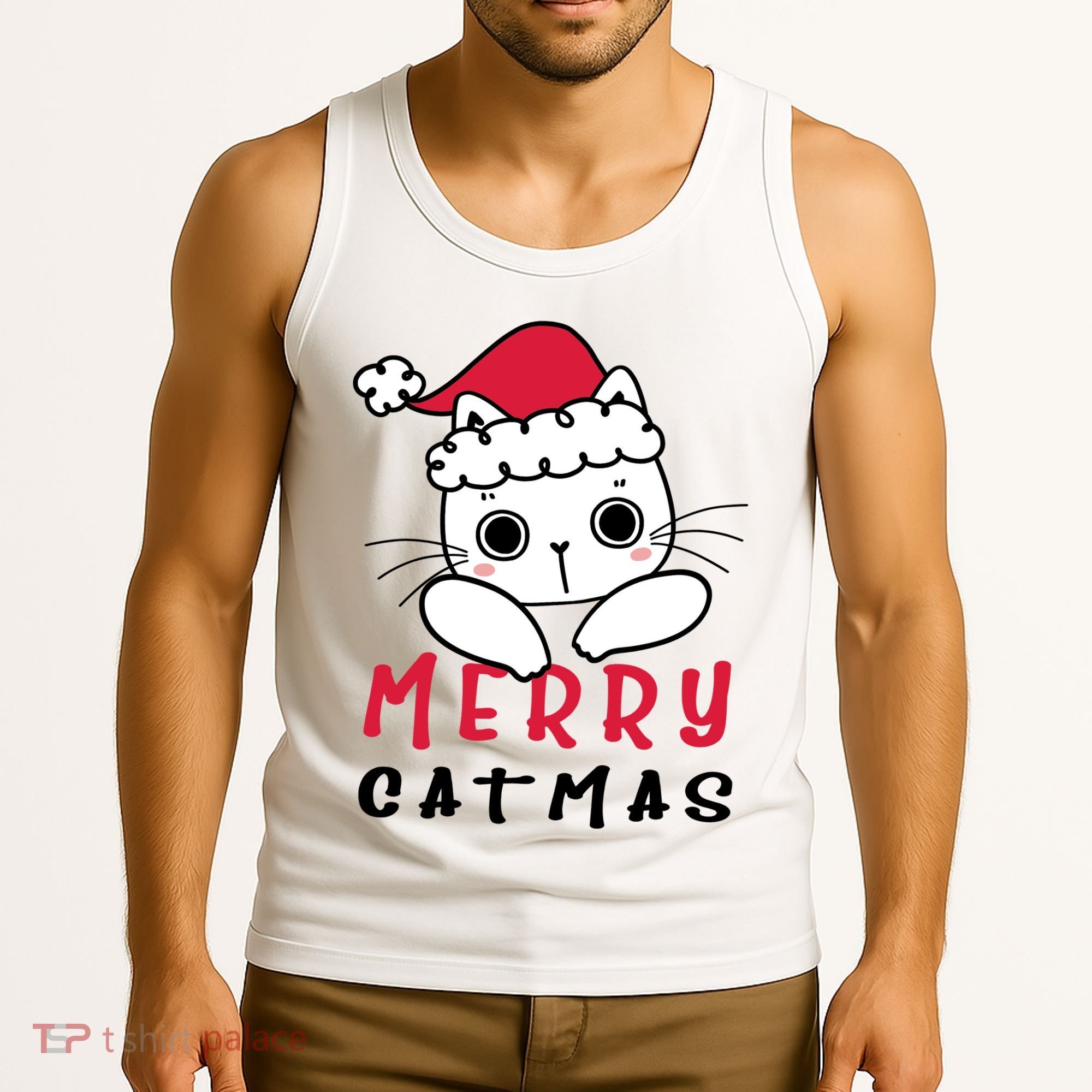 Merry Catrmas Cute Christmas Santa Kitty Xmas Tank Top