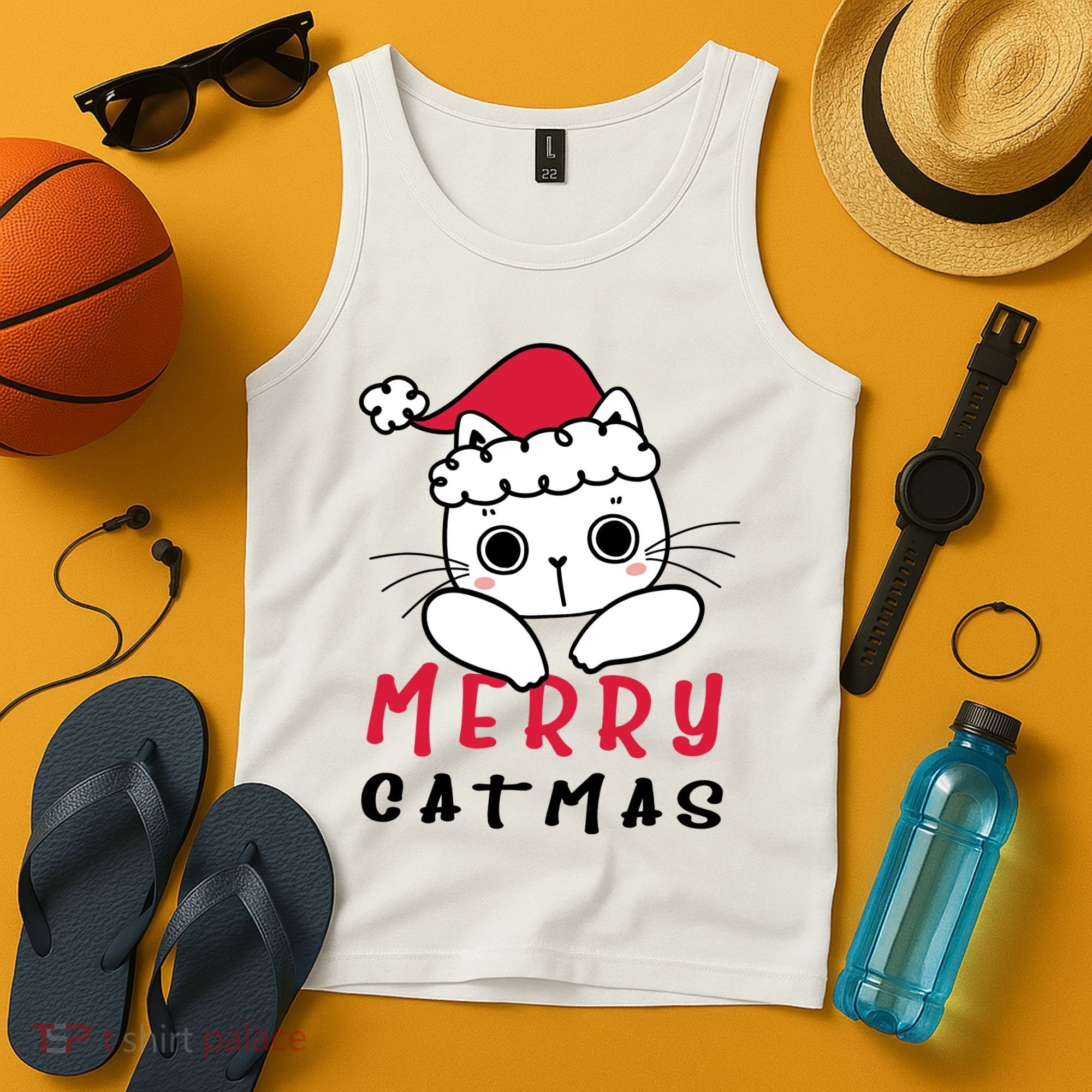 Merry Catrmas Cute Christmas Santa Kitty Xmas Tank Top