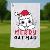Merry Catrmas Cute Christmas Santa Kitty Xmas Golf Towel thumb 1