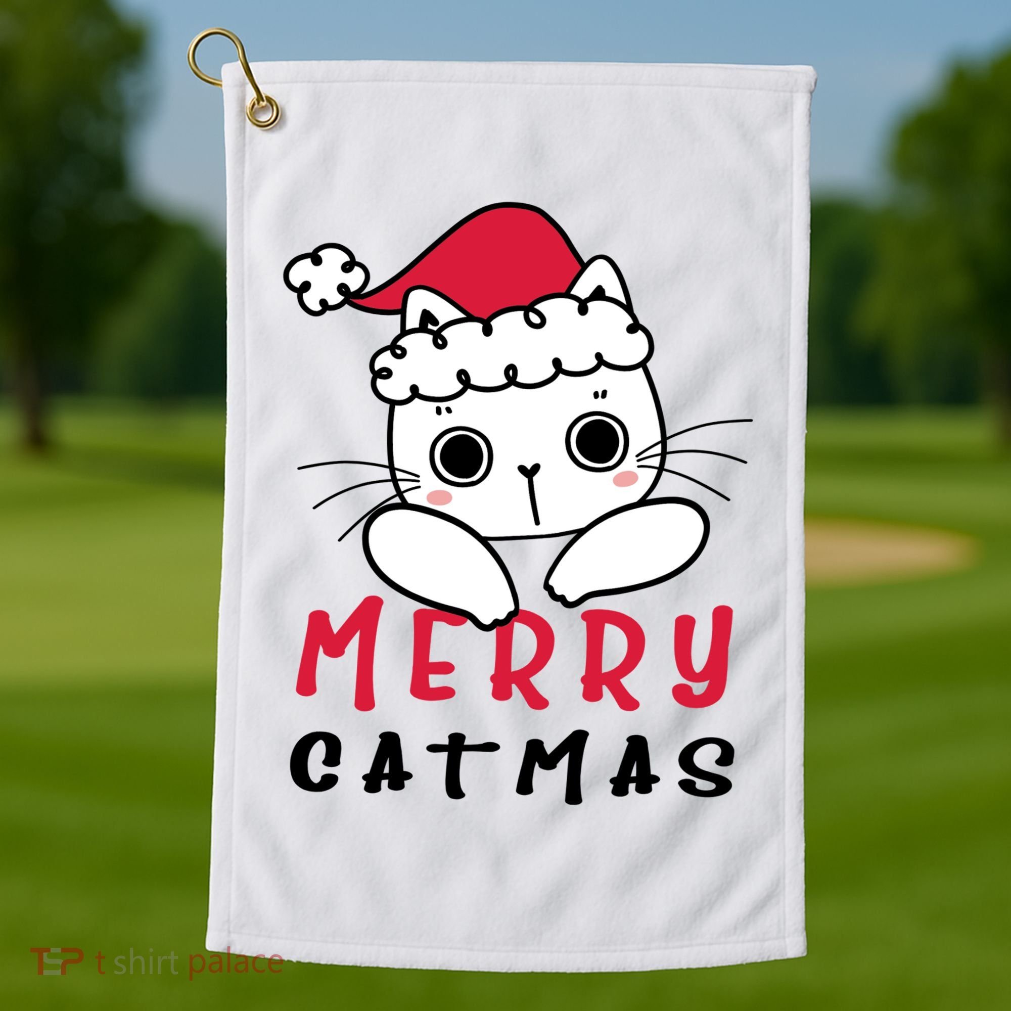 Merry Catrmas Cute Christmas Santa Kitty Xmas Golf Towel